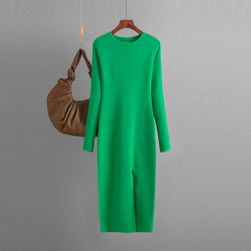 Autumn And Winter Long Sleeve Knitted Backless Round Neck Dress