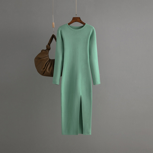 Autumn And Winter Long Sleeve Knitted Backless Round Neck Dress