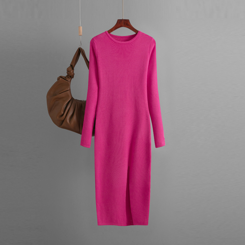 Autumn And Winter Long Sleeve Knitted Backless Round Neck Dress